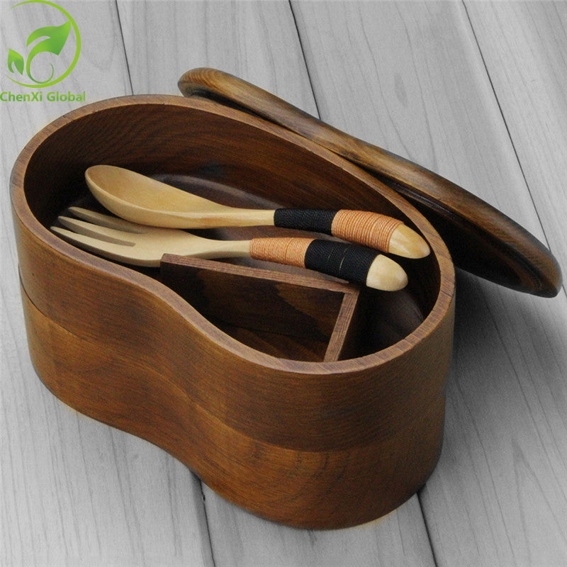 Portable Double Layer Wood Bento Box