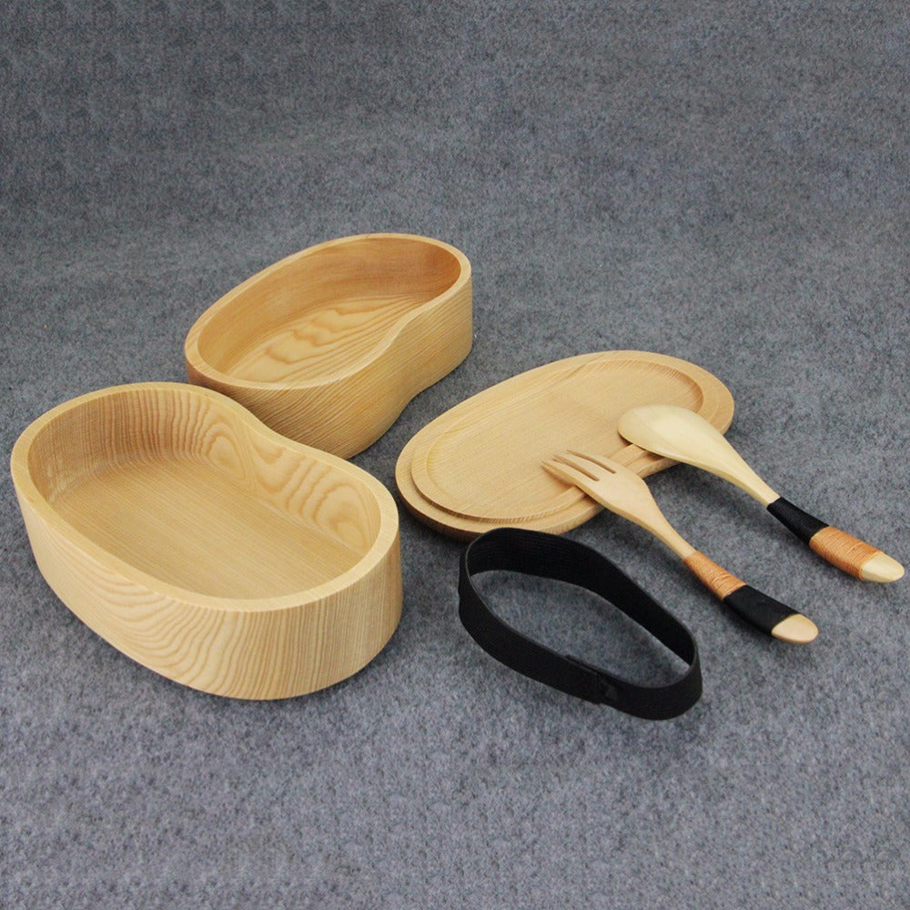 Portable Double Layer Wood Bento Box