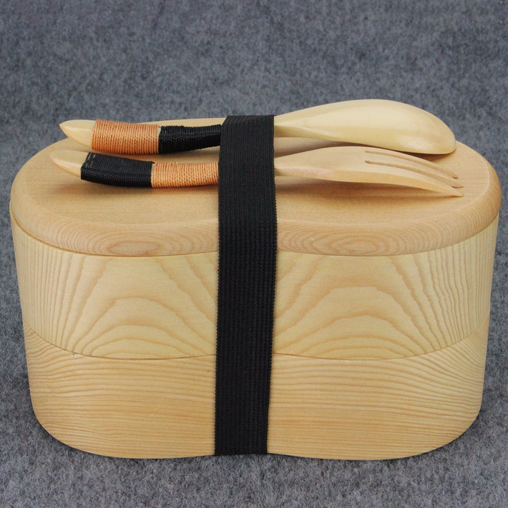 Portable Double Layer Wood Bento Box