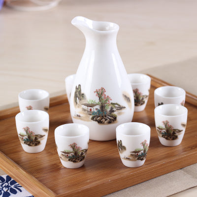 Vintage Ceramic Sake Pot & Cups Set